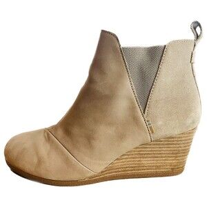 TOMS Womens Beige Goring Pull Tab Padded Logo Kelsey Round Toe Wedge Booties 9.5